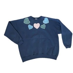 Vintage Heart Patch Navy Blue Sweater